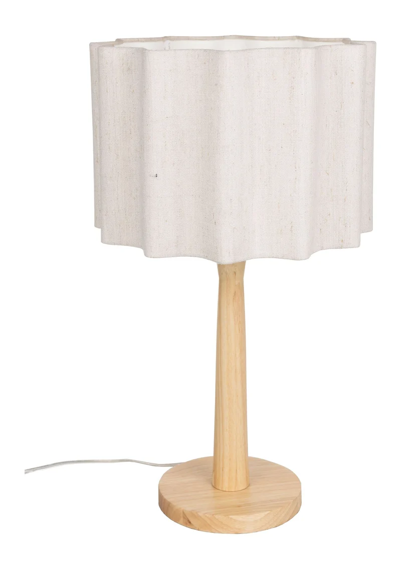 Tischlampe Scallop Dutchbone mit Jute-Lampenschirm und Holzfuß