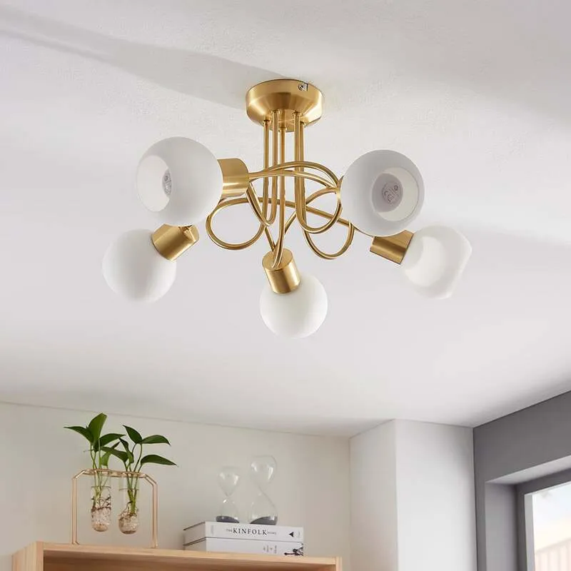 B-Ware Lindby Deckenlampe Elaina LED Lampe 5-flg dimmbar messing Ø50cm Wohnraumleuchte