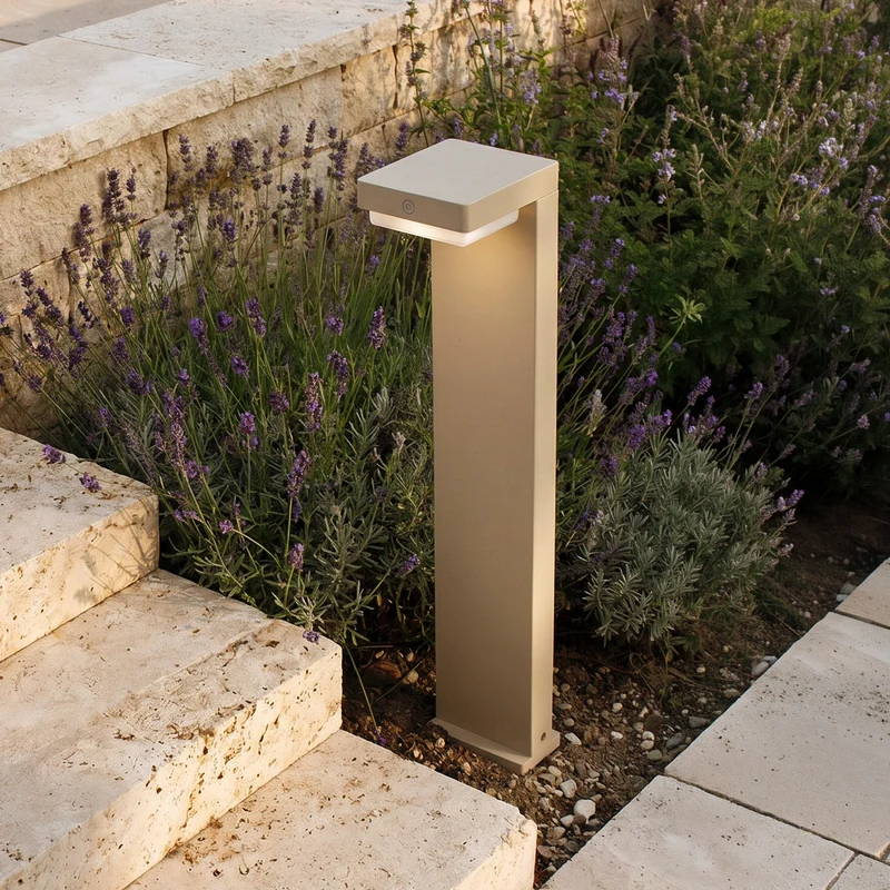 B-Ware Lindby Sockelleuchte Wegeleuchte LED Solar Sensor Aluminium beige Außenleuchte