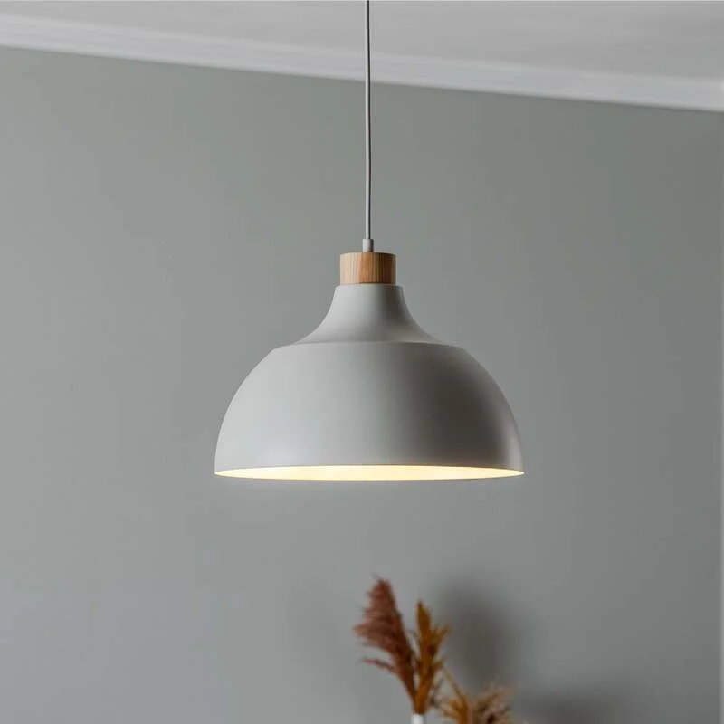 B-Ware Envostar Hängeleuchte Kaitt LED Pendelleuchte dimmbar beige Holzdetail Ø34cm