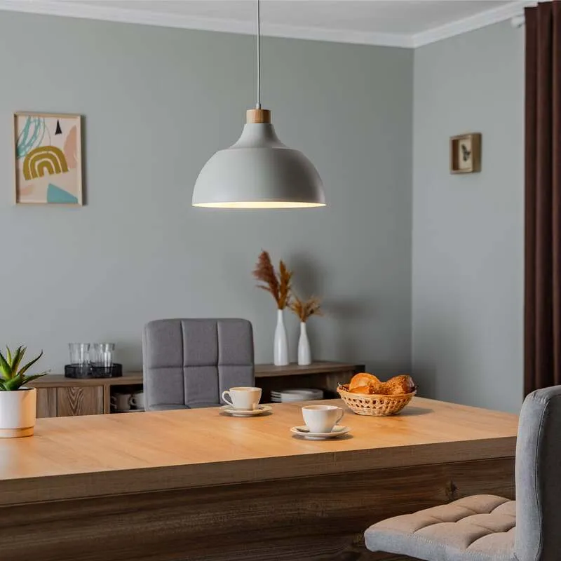 B-Ware Envostar Hängeleuchte Kaitt LED Pendelleuchte dimmbar beige Holzdetail Ø34cm