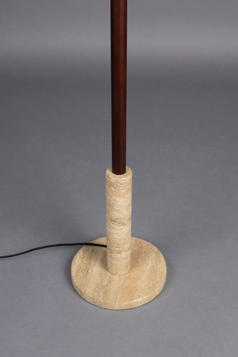 Stehlampe Jackson mit Leinenschirm und Travertin-Sockel, Dutchbone