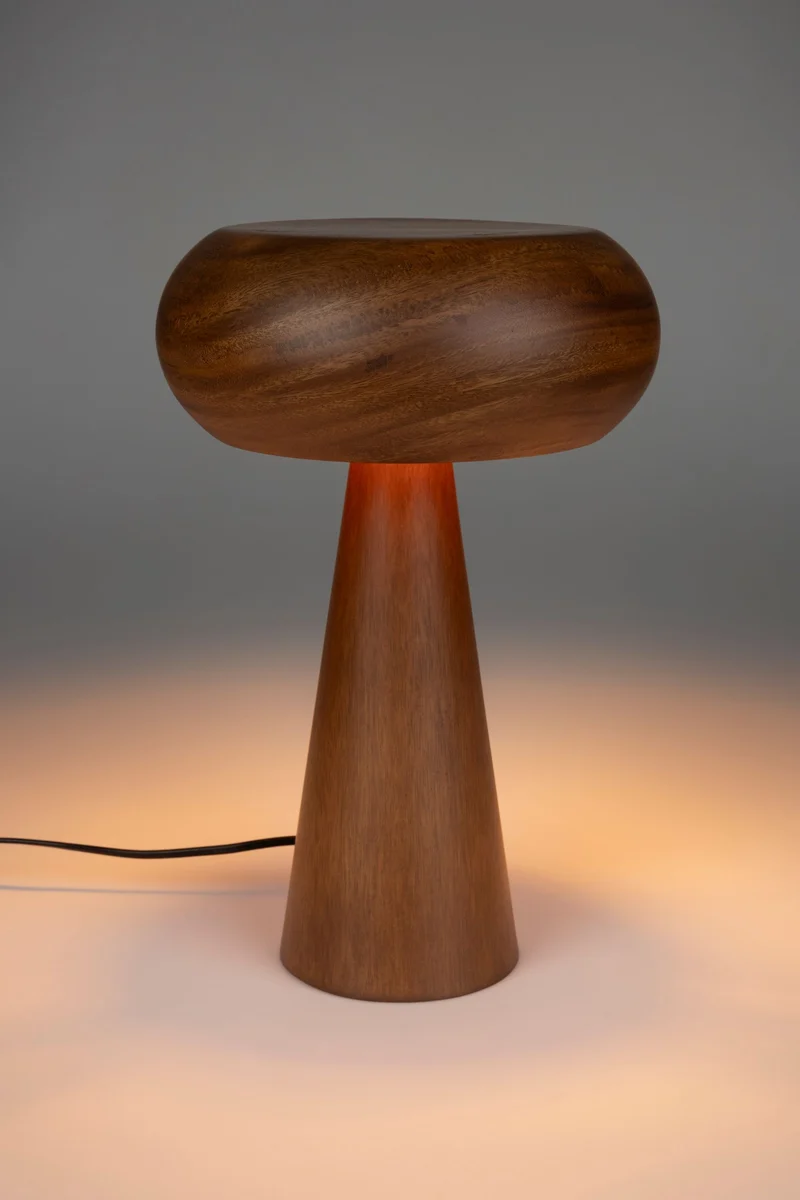 Tischlampe Morel S aus Akazienholz mit rundem Schirm von Dutchbone