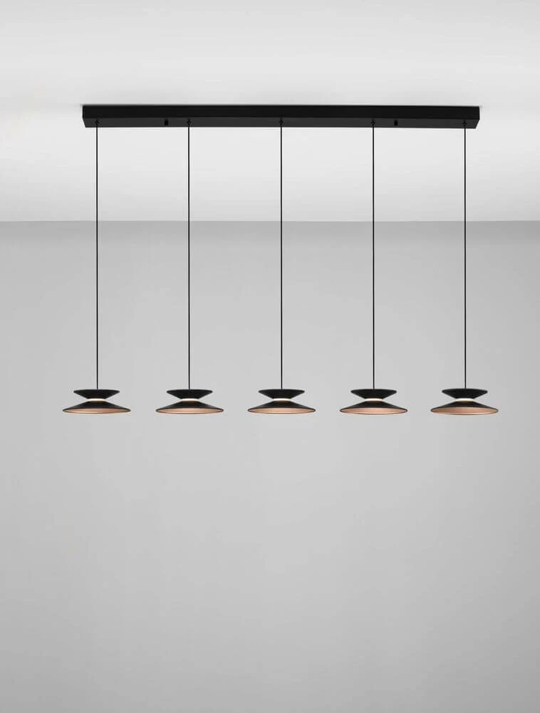 Morfi Pendelleuchte Balken 132cm 5-flammig 3000K Schwarz, Gold