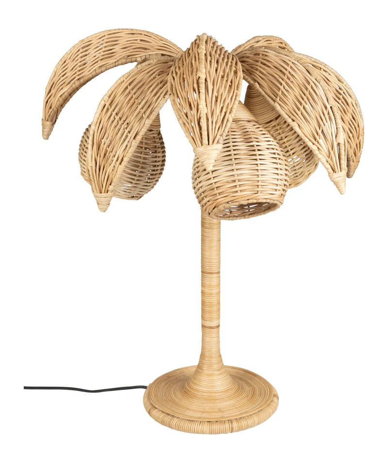 Tischlampe Palmtree mit geflochtenem Rattan, 3-flammig, Fassung E14
