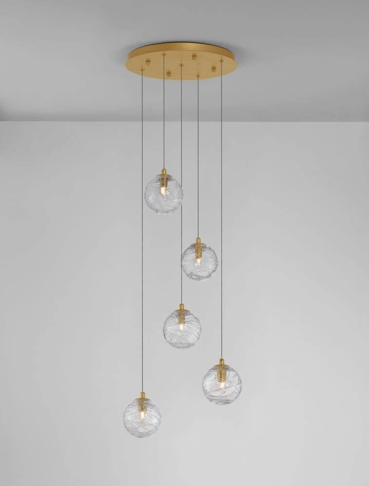 Coen Pendelleuchte 5-flammig Ø 35cm Gold, Transparent