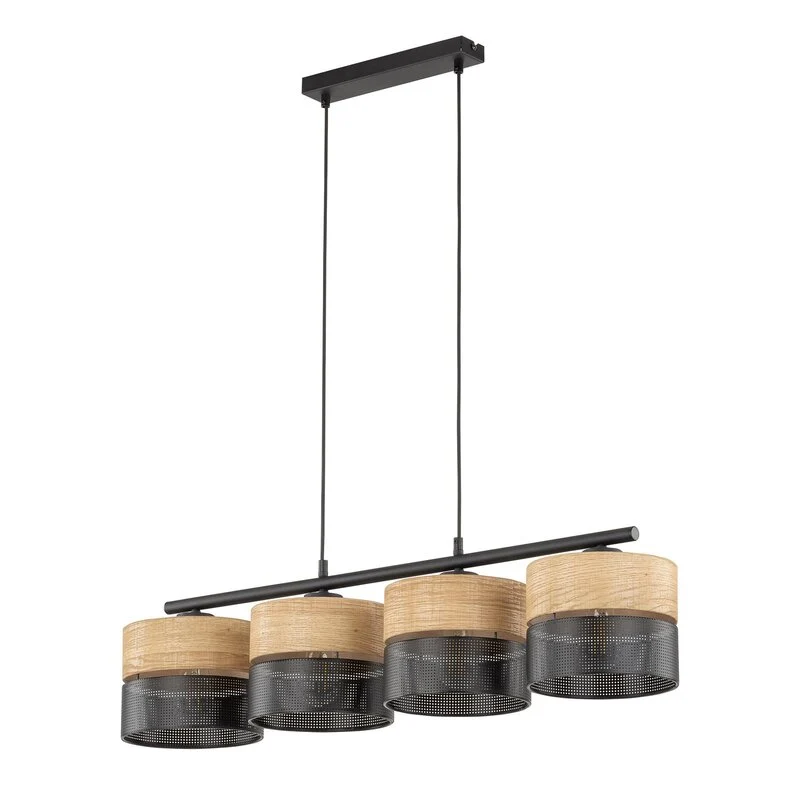 B-Ware Hängelampe Nicol schwarz/Holzoptik 94x20 cm 4 x E27 Deckenlampe Lampe Leuchte