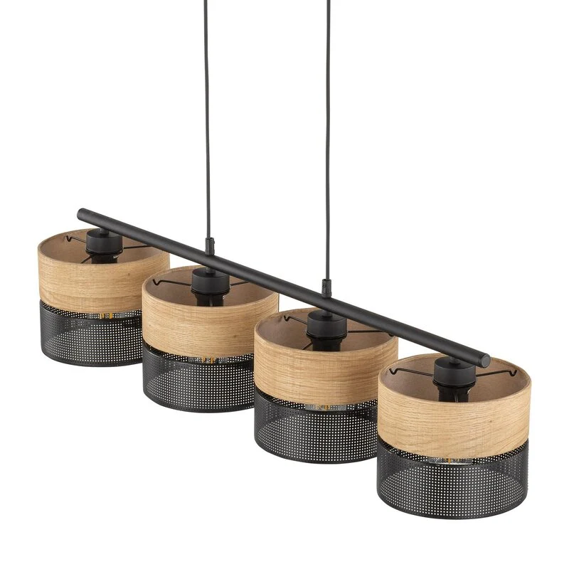 B-Ware Hängelampe Nicol schwarz/Holzoptik 94x20 cm 4 x E27 Deckenlampe Lampe Leuchte