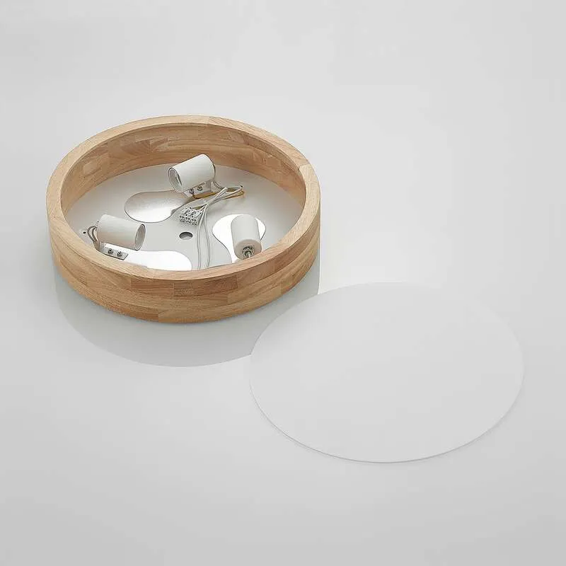 B-Ware Lindby Deckenlampe Hängeleuchte Tanju LED Leuchte dimmbar Holz Ø40cm weiß 3-flg