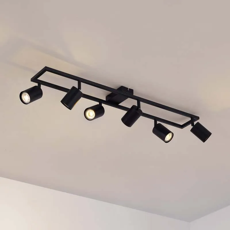 B-Ware Lindby Deckenstrahler Bravius 6-flammig LED dimmbar schwarz Eisen 80x12cm