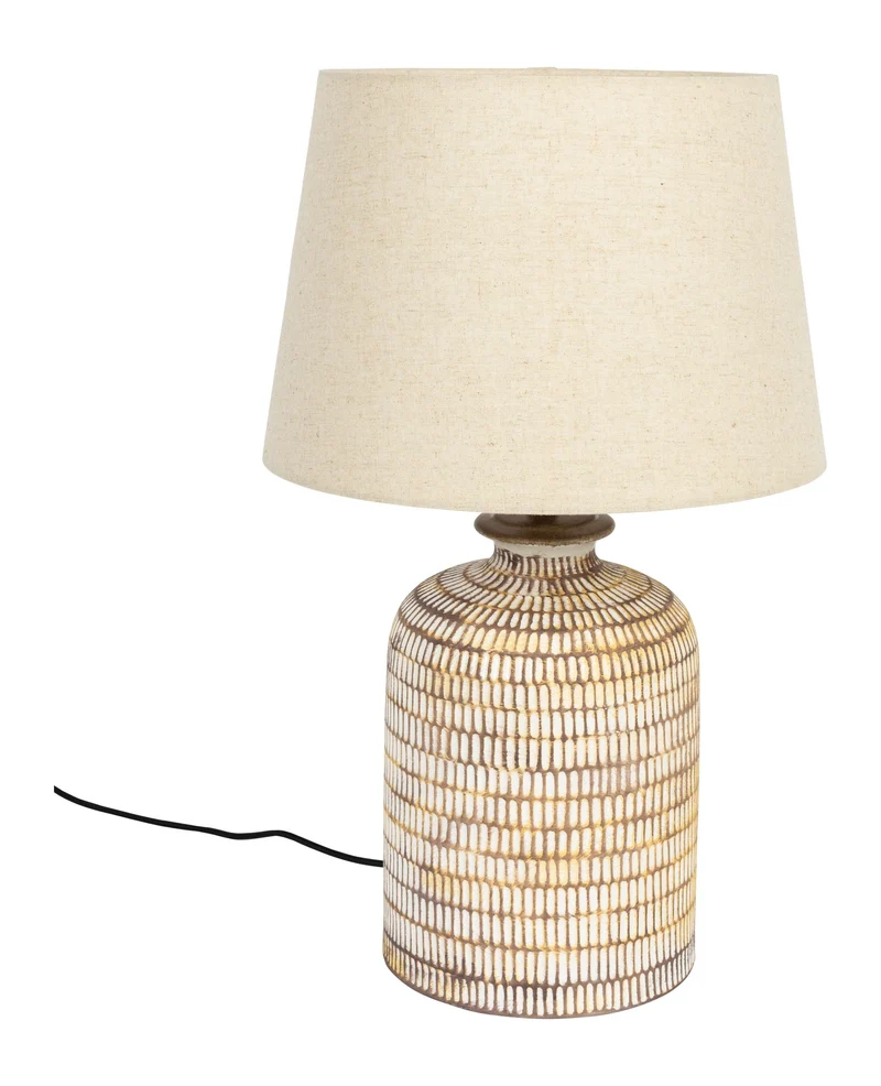 Tischlampe Russel mit handbemaltem Keramikfuß in Beige von Dutchbone
