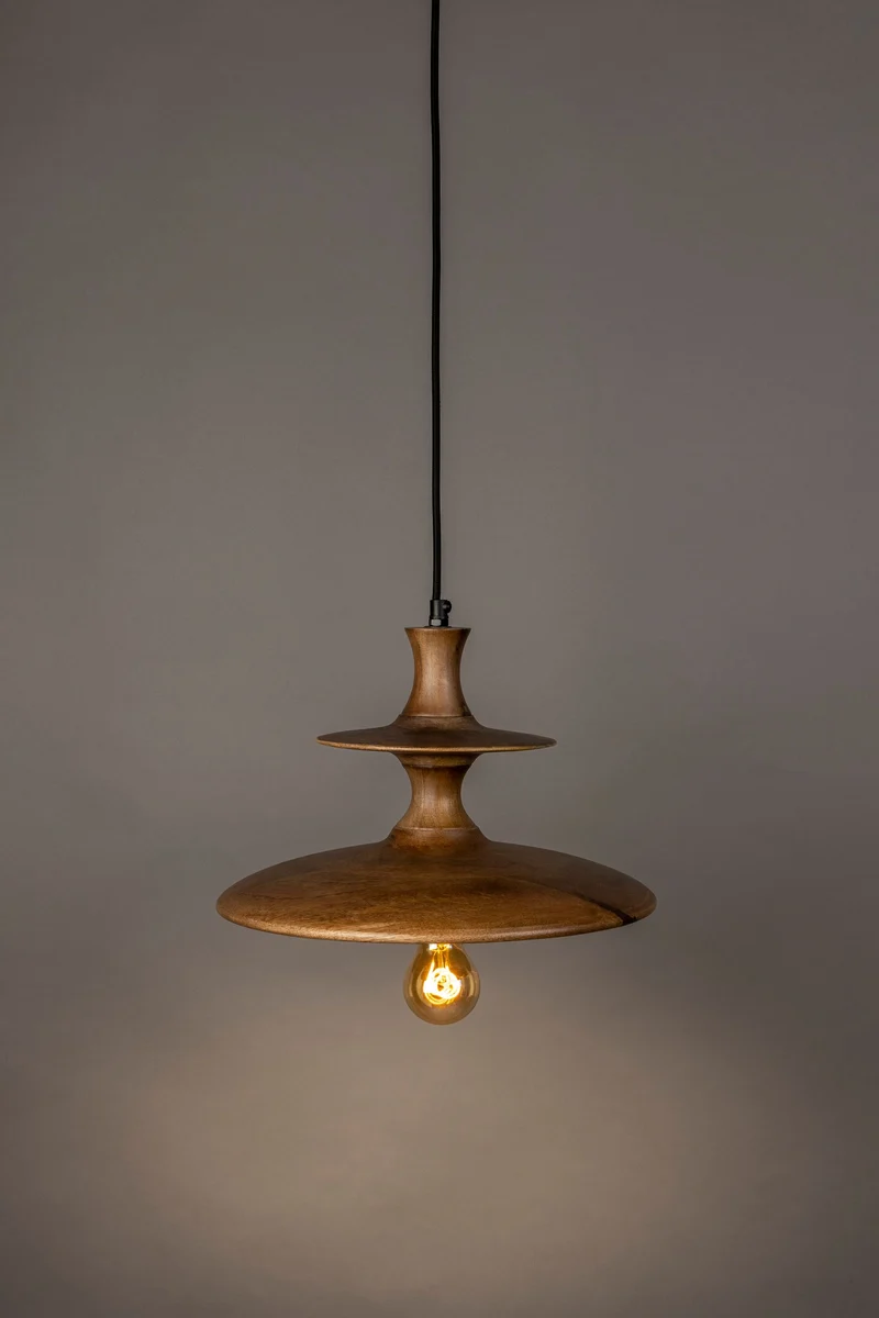 Pendelleuchte Cath S aus Mangoholz mit Walnuss-Finish im Vintage-Look