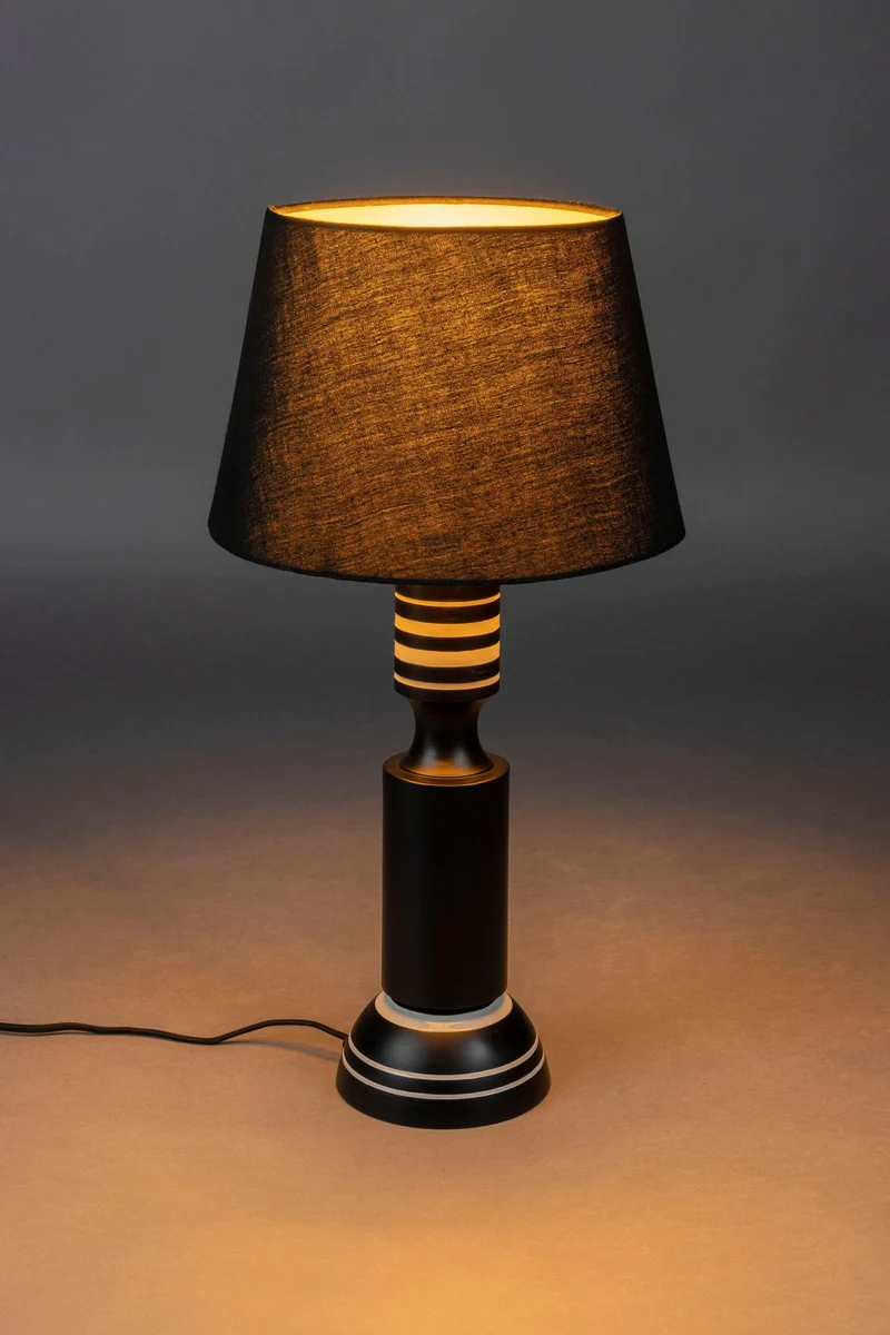 Tischlampe Virgil Dutchbone im Vintage-Look, Schwarz mit Leinenschirm