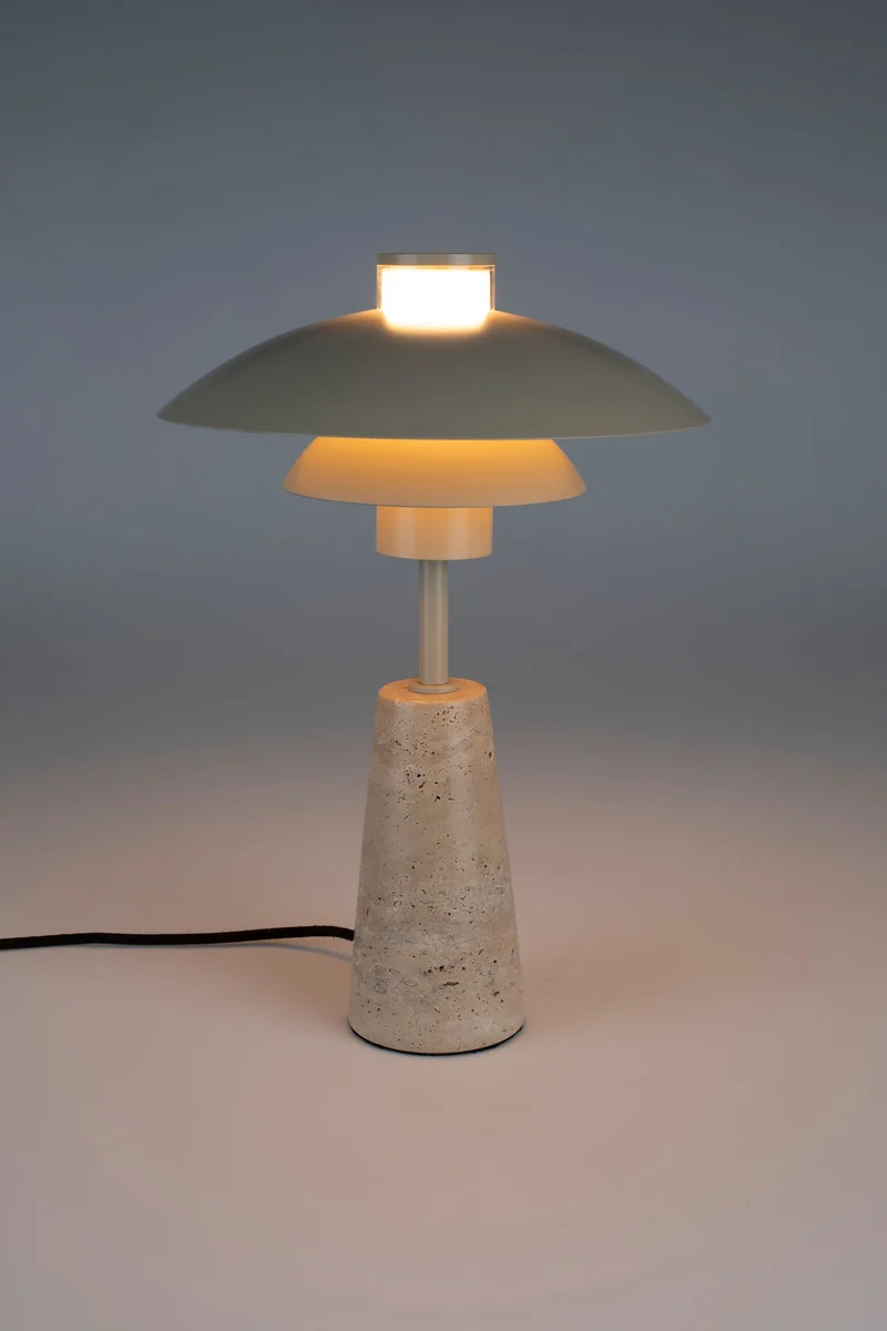 Tischlampe Cole aus Travertin in Beige von Zuiver mit E27-Fassung