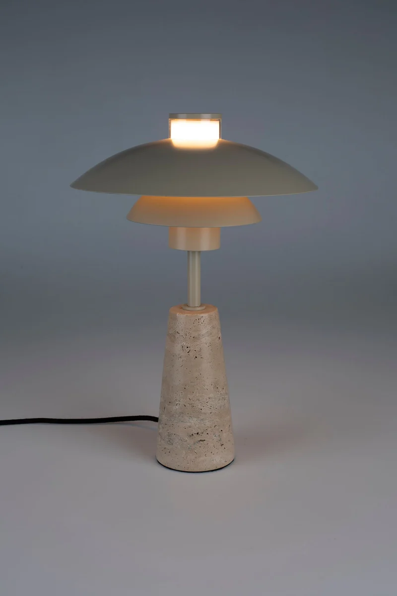 Tischlampe Cole aus Travertin in Beige von Zuiver mit E27-Fassung