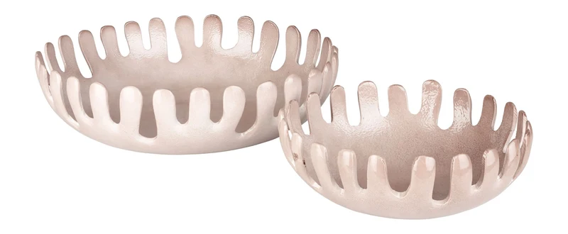 Tablett Onda im 2er-Set, Taupe mit Wellenform aus Aluminium