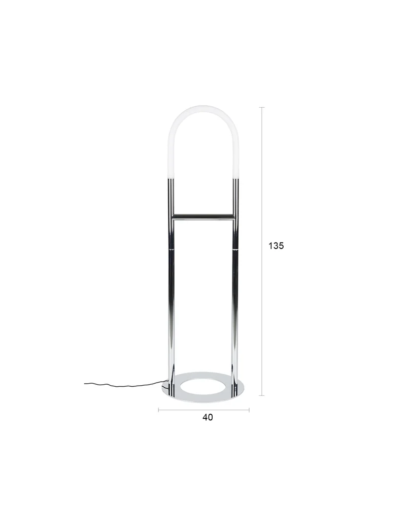 Stehlampe Arch Chrome mit Metallfuß und römischem Bogendesign