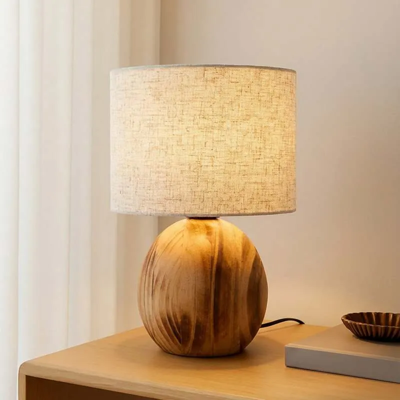 B-Ware Lindby Tischleuchte Mayumi LED Lampe Leuchte Holz Textil E27 31cm hellgrau