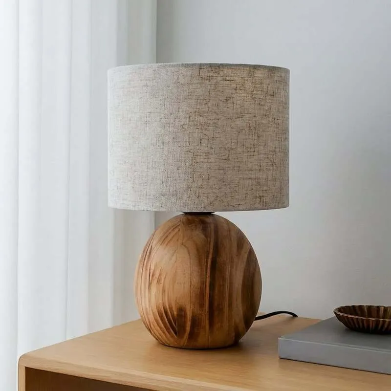 B-Ware Lindby Tischleuchte Mayumi LED Lampe Leuchte Holz Textil E27 31cm hellgrau