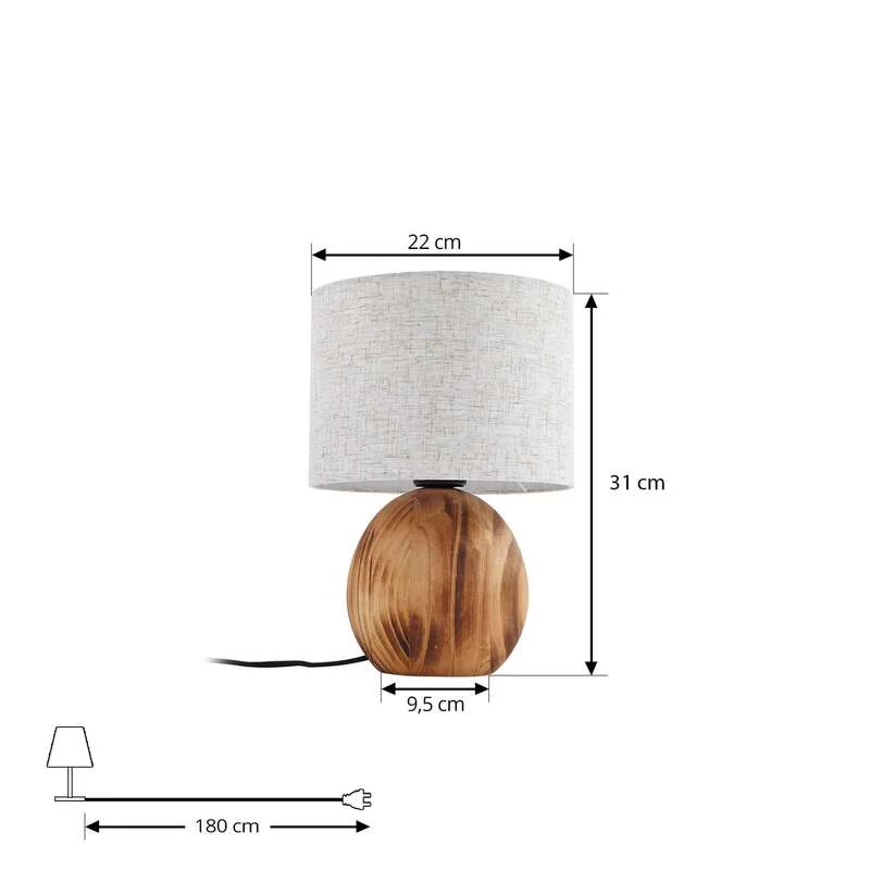 B-Ware Lindby Tischleuchte Mayumi LED Lampe Leuchte Holz Textil E27 31cm hellgrau