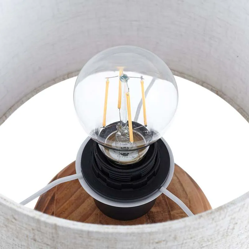 B-Ware Lindby Tischleuchte Mayumi LED Lampe Leuchte Holz Textil E27 31cm hellgrau
