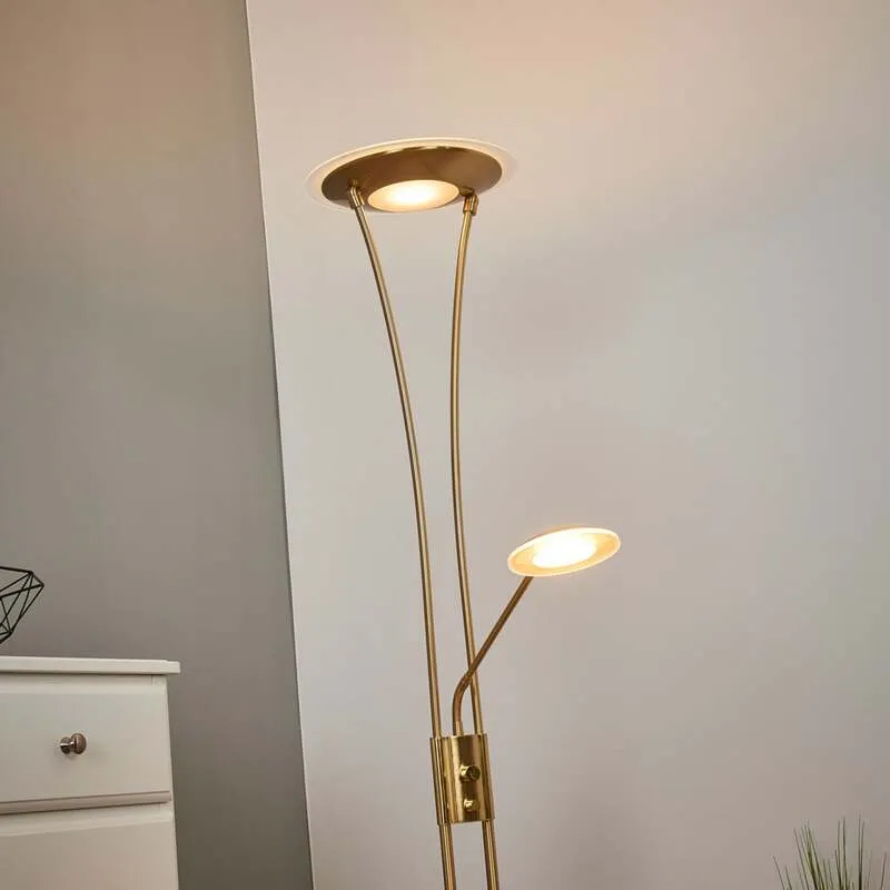 B-Ware Lindby Stehlampe Eda LED dimmbar messing matt Leselampe 180cm Höhe 3200 Lumen