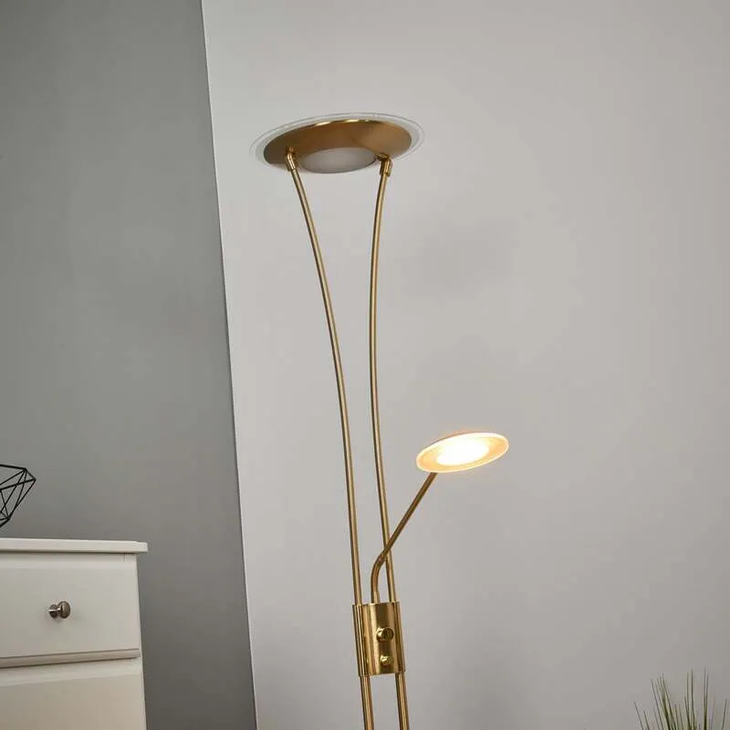 B-Ware Lindby Stehlampe Eda LED dimmbar messing matt Leselampe 180cm Höhe 3200 Lumen