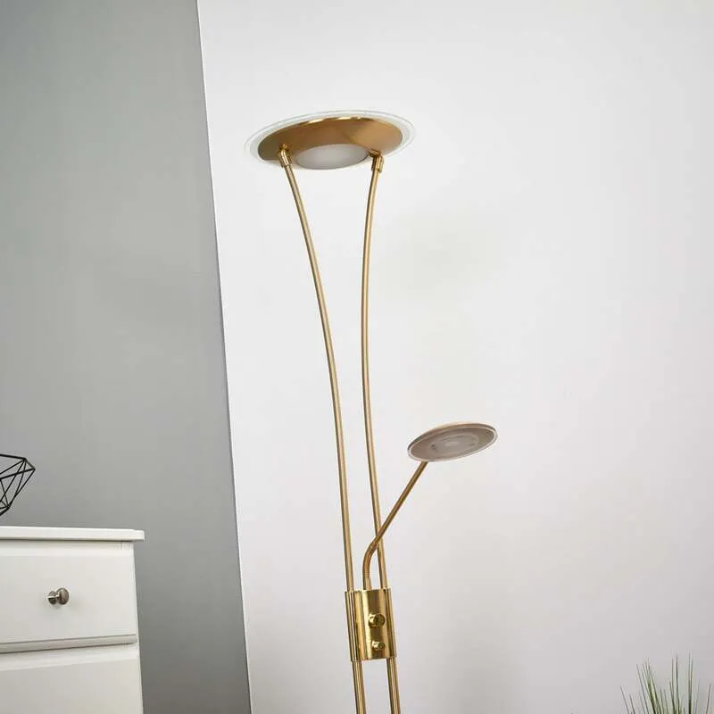B-Ware Lindby Stehlampe Eda LED dimmbar messing matt Leselampe 180cm Höhe 3200 Lumen