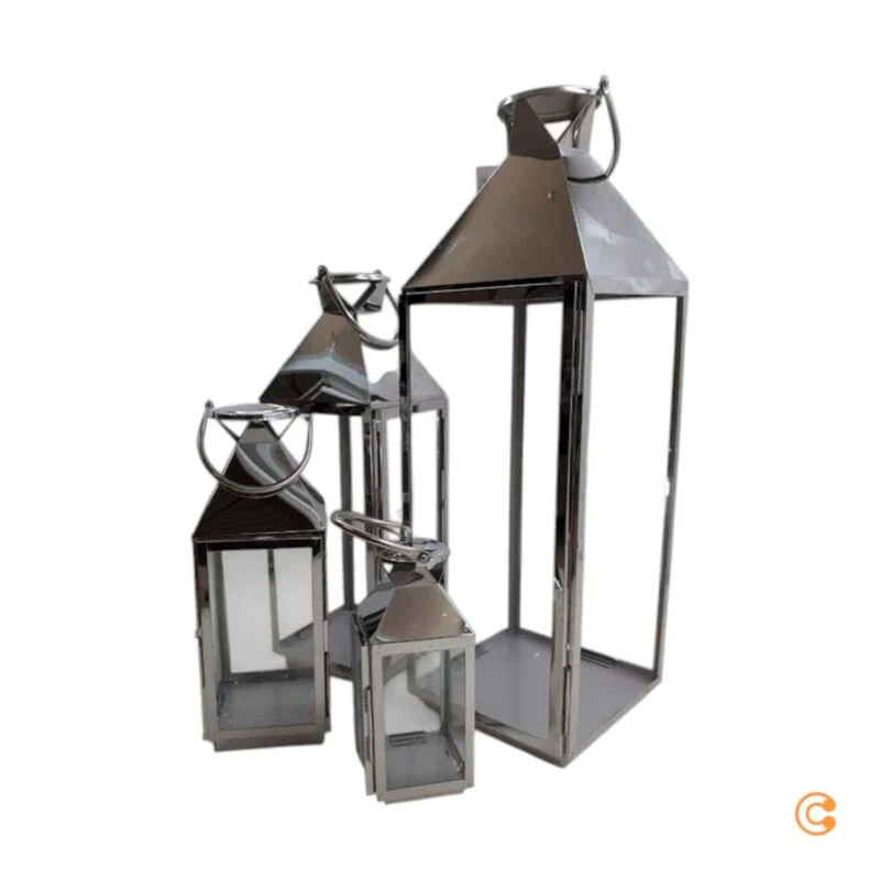 B-Ware KARE Giardino Lantern, Silver, Set of 4, Stainless Steel, Glass