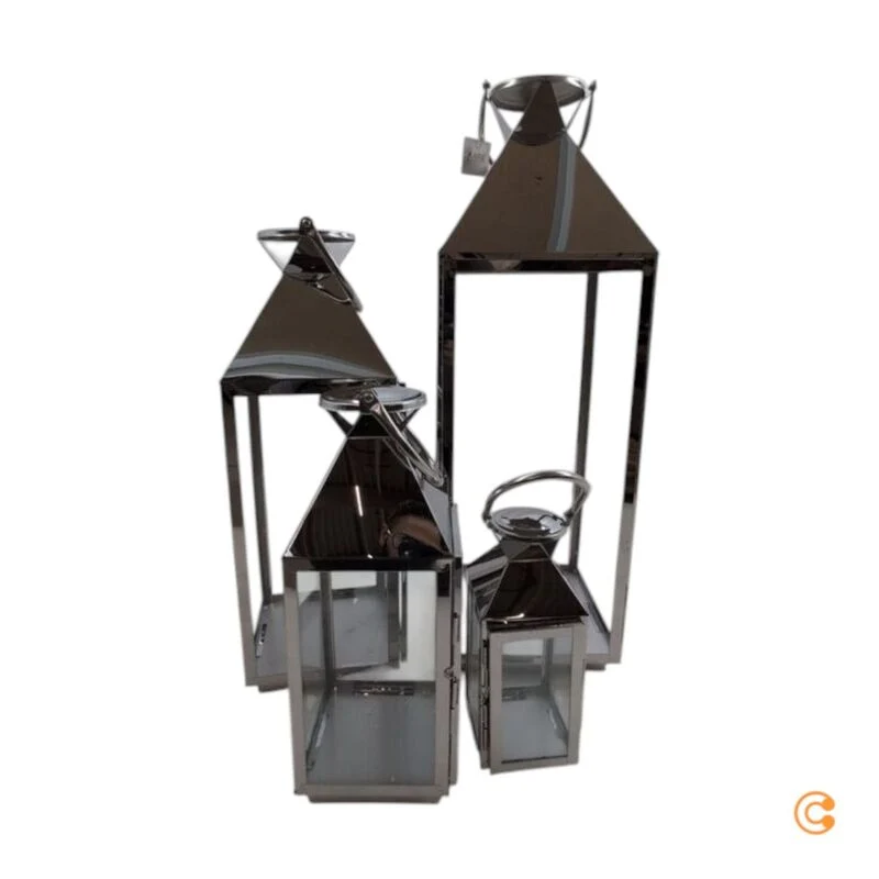 B-Ware KARE Giardino Lantern, Silver, Set of 4, Stainless Steel, Glass