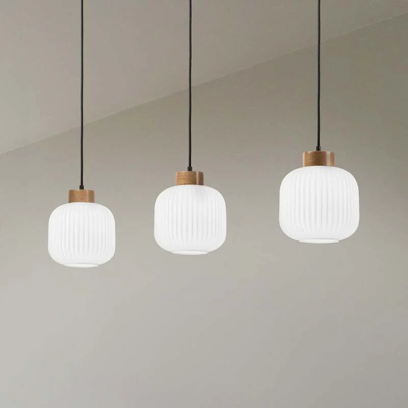 B-Ware Harmony Hängelampe Pendelleuchte Opalglas Eichenholz L110cm 3flg SIEHE TEXT/F128