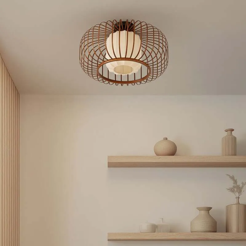 B-Ware Lindby Deckenleuchte Davella LED Lampe Hängelampe dimmbar Bambus Ø50cm natur