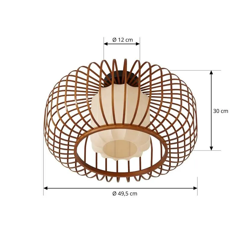 B-Ware Lindby Deckenleuchte Davella LED Lampe Hängelampe dimmbar Bambus Ø50cm natur