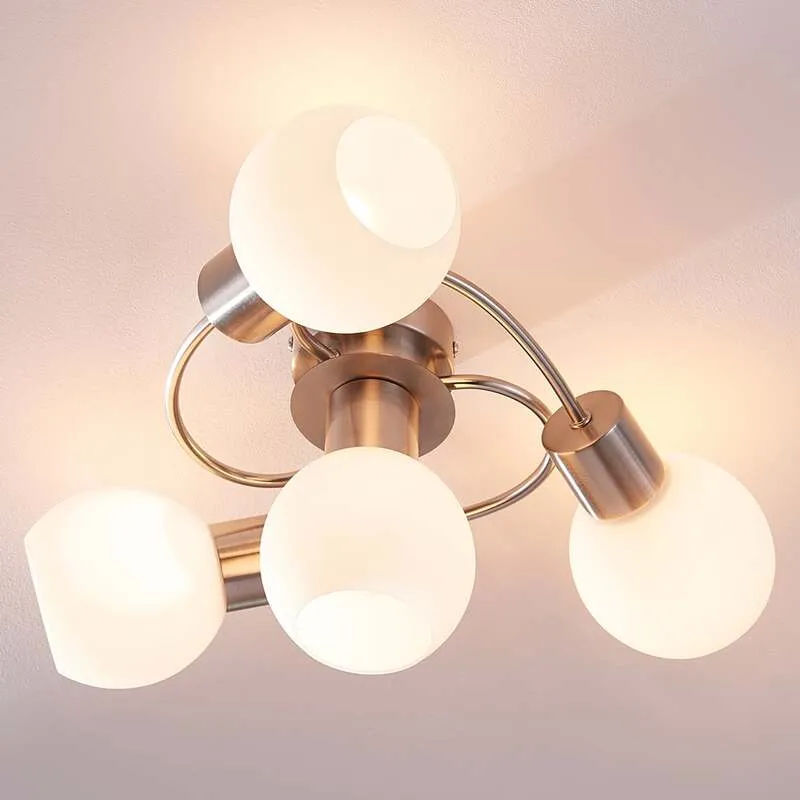 B-Ware Lindby Deckenlampe Ciala LED Deckenleuchte 4-flammig dimmbar nickel Ø43cm weiß