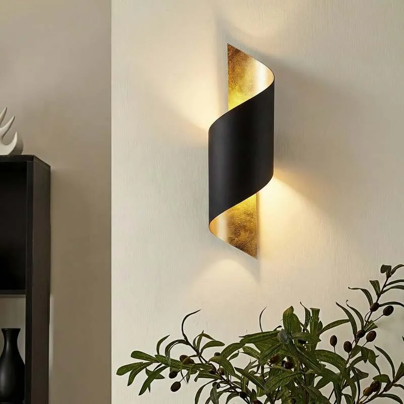 B-Ware Lindby Wandleuchte Vanni LED Wandlampe dimmbar schwarz gold Metall Höhe 57cm