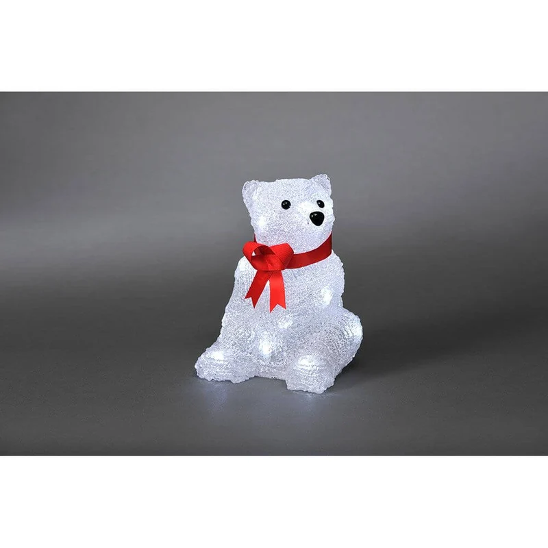LED Acryl Eisbär mit roter Schleife 16 Kaltweiße Dioden
