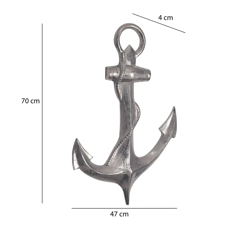 Deko Anker 70cm Silber Aluminium Maritim Wanddeko Modern