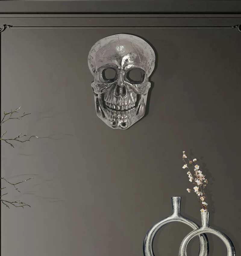 Wanddeko Totenkopf Aluminium Silber 41cm Schädel Modern Deko