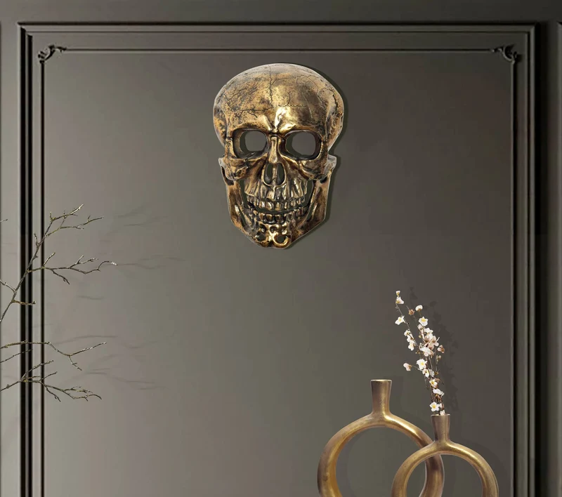 Wanddeko Totenkopf Aluminium Gold 41cm Schädel Modern Deko Skull