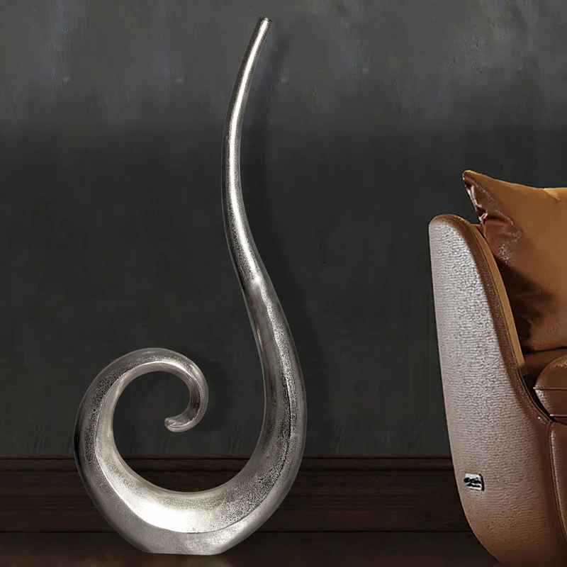 Vase 100cm Aluminium Silber Spirale Blumenvase Modern Groß Handgefertigt