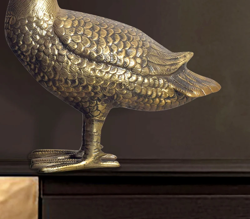 Dekofigur Gans Aluminium Gold 46cm Modern Tischdekoration