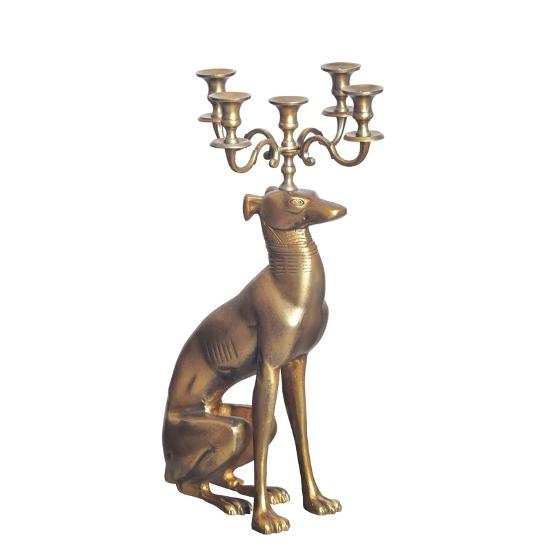 Kerzenhalter Windhund 5-armig Aluminium Gold 69cm Modern Bodenständer
