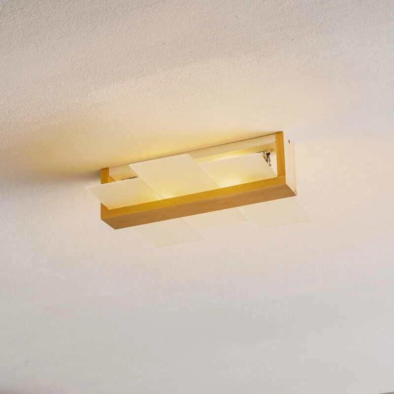 B-Ware Sollux Lighting Deckenleuchte Shifted 2 LED Lampe Holz Glas dimmbar weiß 43x43cm