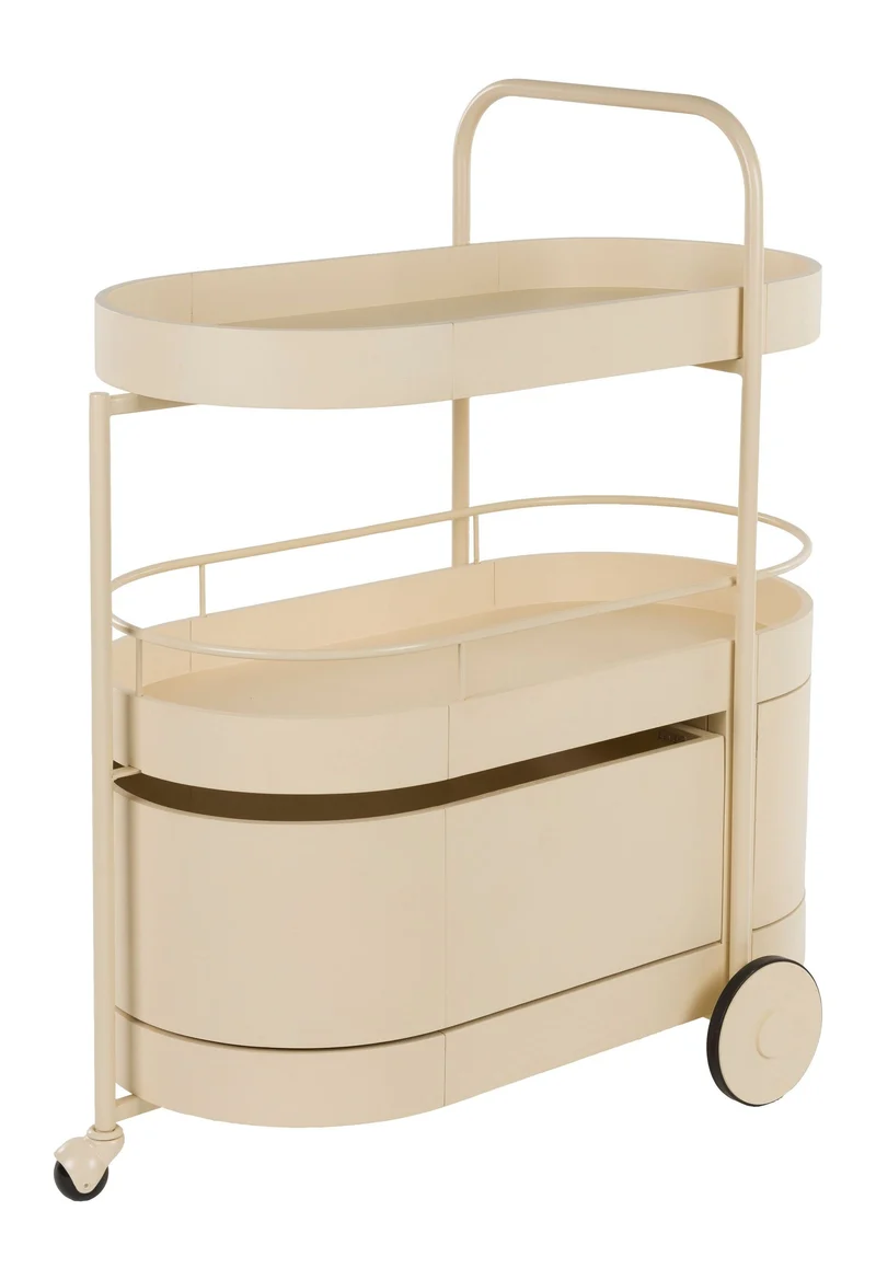 Servierwagen Wim mit Massivholz-Tischplatte und Stahlgestell, Beige