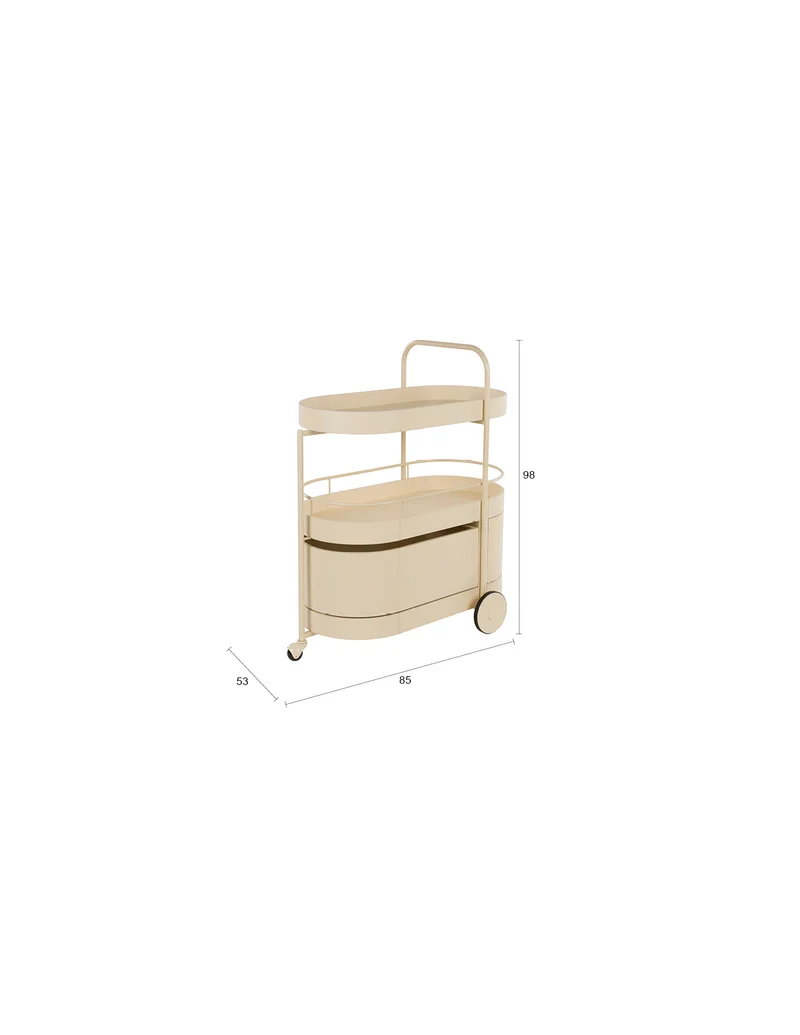 Servierwagen Wim mit Massivholz-Tischplatte und Stahlgestell, Beige