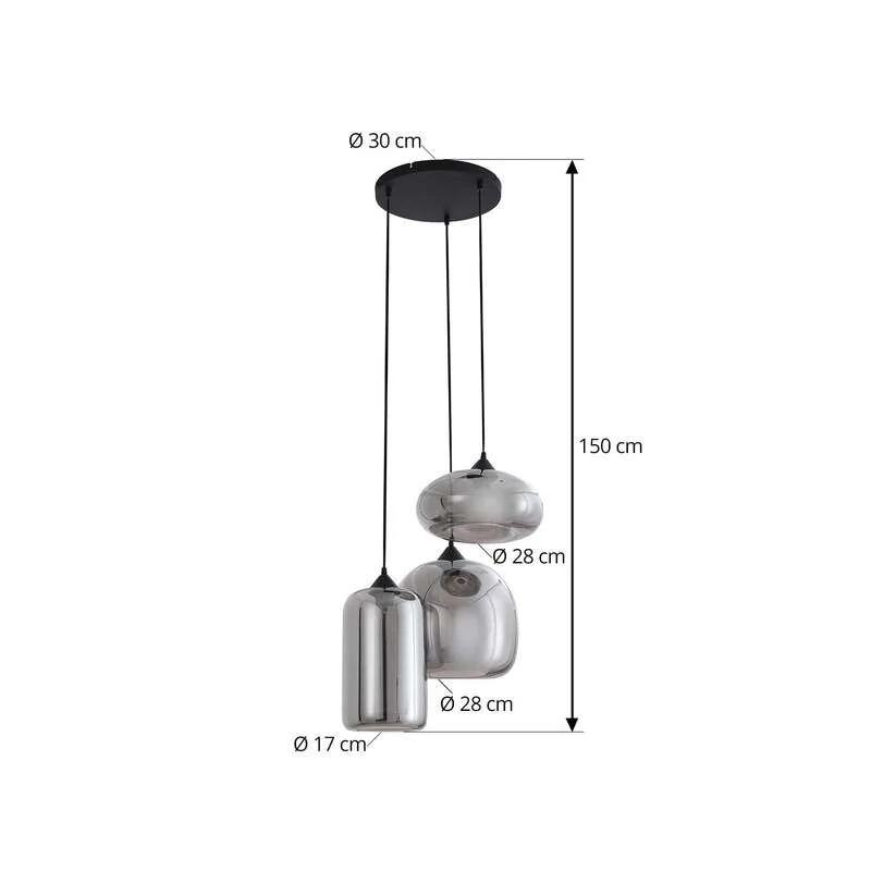 B-Ware Lindby Hängeleuchte Pendelleuchte Marla Glas 50cm Rondell grau SIEHE TEXT/FOTO