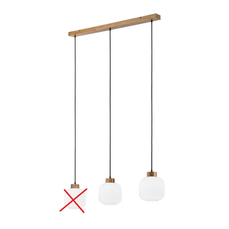 B-Ware Harmony Hängelampe Pendelleuchte Opalglas Eichenholz Länge 110 cm 3 flg