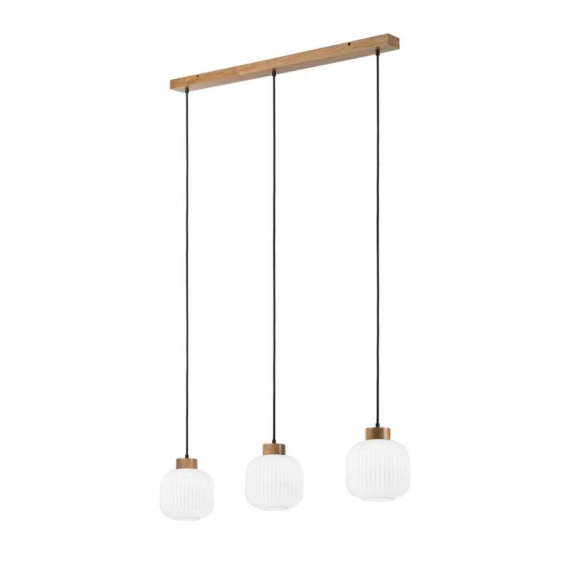 B-Ware Harmony Hängelampe Pendelleuchte Opalglas Eichenholz Länge 110 cm 3 flg