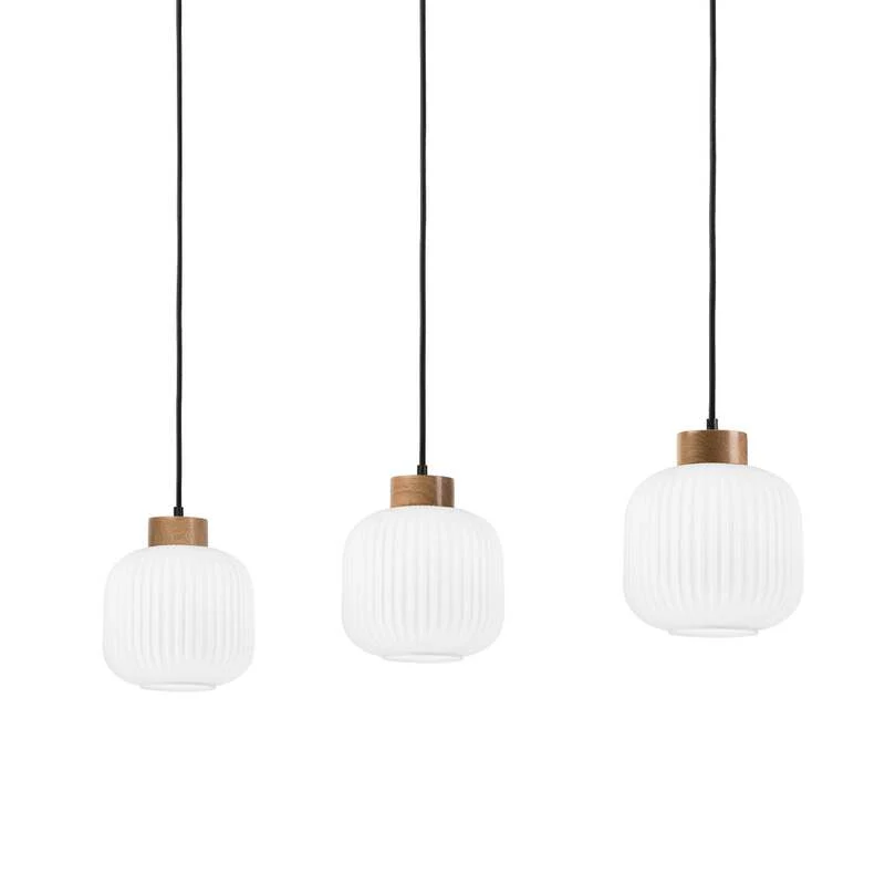 B-Ware Harmony Hängelampe Pendelleuchte Opalglas Eichenholz Länge 110 cm 3 flg