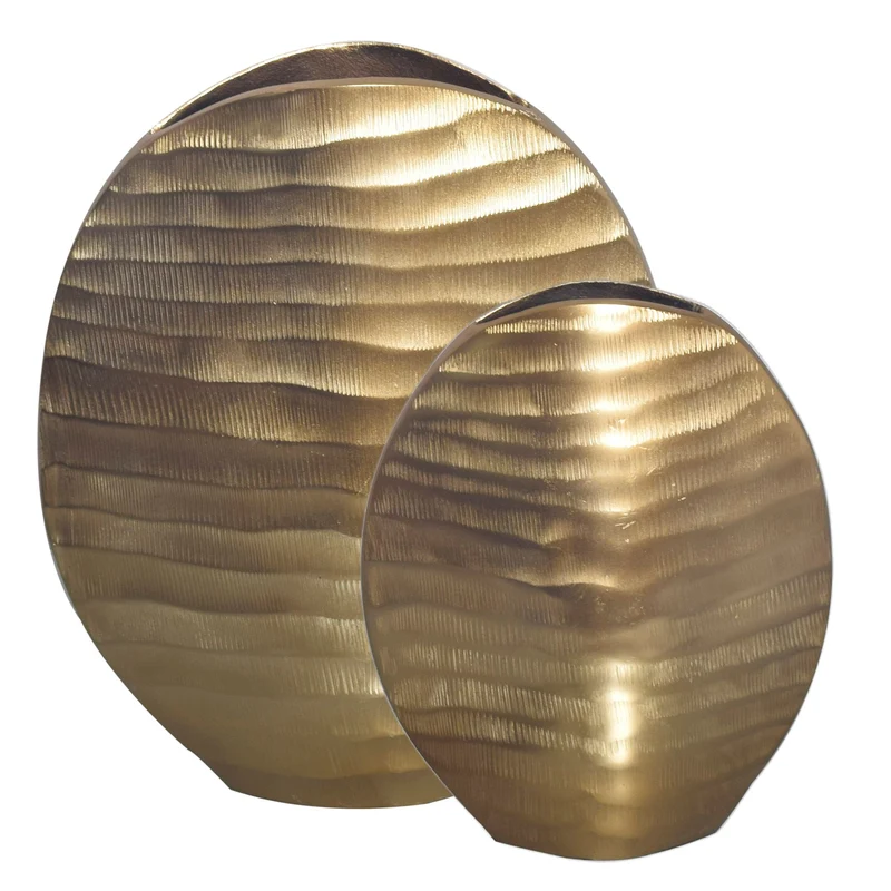Vase 2er Set Aluminium Gold Wellenmuster Modern Tischdeko